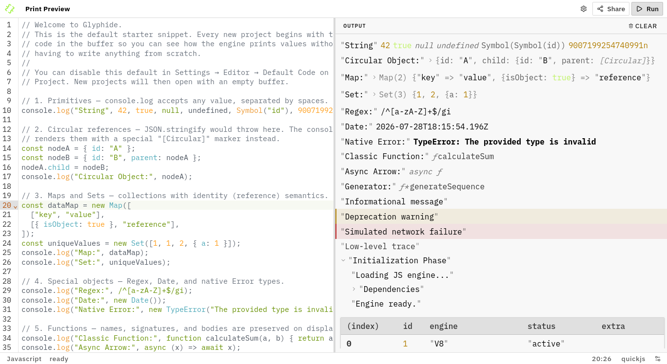 glyphide editor with a script